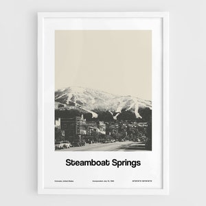 Steamboat Springs CO Print, Steamboat Springs Colorado Mountain Poster, Custom Winter Town Wall Art Minimalist Custom City Print by Artica