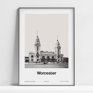 Worcester MA Print, Worcester Massachusetts Poster, Worcester Union Station Boston, Worcester Photo Wall Art Minimalist Custom City Print