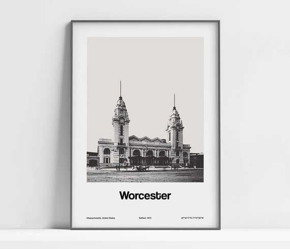 Worcester MA Print, Worcester Massachusetts Poster, Worcester Union Station Boston, Worcester Photo Wall Art Minimalist Custom City Print