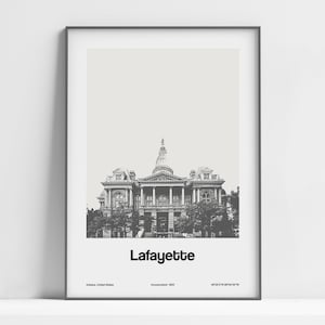 Lafayette IN, Lafayette Indiana, Downtown Lafayette The Court House Black White, Lafayette Wall Art Minimalist Custom College City Print