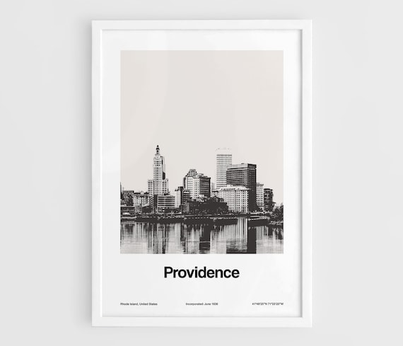 Providence RI Poster, Providence Rhode Island Print, Downtown Providence Skyline Rhode Island Wall Art Minimalist Custom City Print