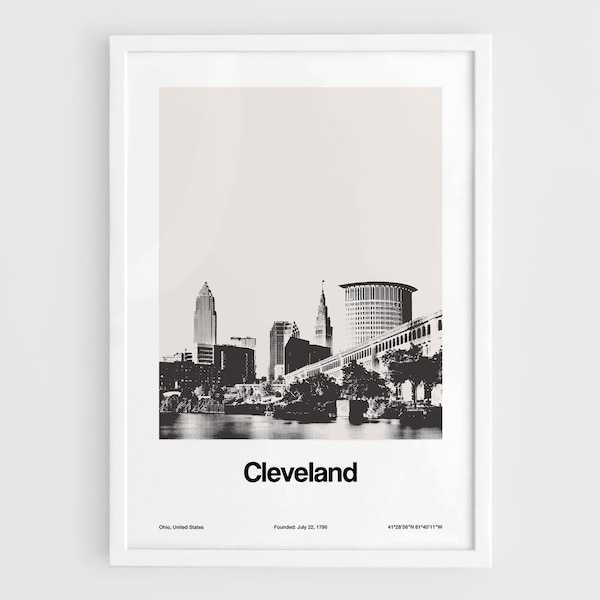 Cleveland Ohio Print, Cleveland OH Poster, Downtown Cleveland city Skyline, Cleveland Photo Wall Art Minimalist Custom City Print by Artica