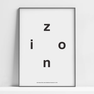 Zion Poster, Zion National Park Print, Zion Minimalismus, Zion Canyon Utah, Zion UT Wandkunst Minimalist Custom National Parks Typografie Print