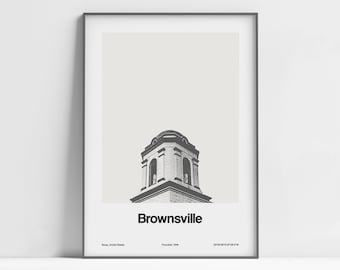 Brownsville Texas Print, Brownsville TX Poster, Downtown Brownsville Market Square Zwart Wit Gift Wall Art Minimalistische Custom City Print