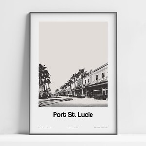 Port St Lucie Florida Poster, Port St. Lucie FL Print, Downtown Port St. Lucie County Black White Wall Art Minimalist Custom City Print