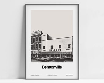 Bentonville AR Poster, Bentonville Arkansas Print,  Downtown Bentonville Visitor Center Photo Wall Art Minimalist Custom College City Print