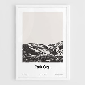 Cartaz de Park City Utah, impressão de Park City Mountains, Park City Skyline Town Travel Winter Wall Art Impressão de cidade personalizada minimalista por Artica