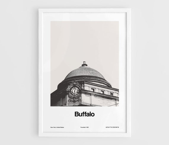 Buffalo Print, Buffalo Savings Bank New York state Poster, Buffalo Skyline Black White Photo Wall Art Minimalist Custom City Print by Artica