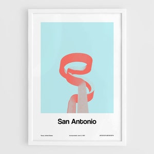 San Antonio Poster, La Antorcha de la Amistad San Antonio Texas The Torch of Friendship Wall Art Minimalist Custom City Print by Artica image 1