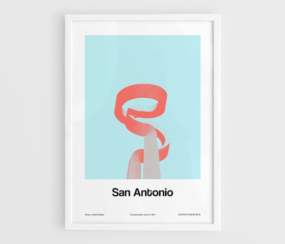 San Antonio Poster, La Antorcha de la Amistad San Antonio Texas The Torch of Friendship Wall Art Minimalist Custom City Print by Artica