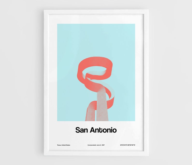 San Antonio Poster, La Antorcha de la Amistad San Antonio Texas The Torch of Friendship Wall Art Minimalist Custom City Print by Artica image 1