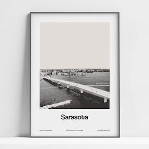 Sarasota FL Poster, Sarasota Florida Print, Sarasota Bridge John Ringling Causeway, Sarasota Bay Wall Art Minimalist Custom City Print