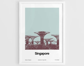 Singapore Poster, Gardens by the Bay nature park Print, Singapore Skyline Poster Gift ideas Wall Art Minimalist Custom City Print by Artica