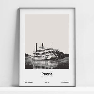 Peoria Illinois Poster, Peoria IL Print, Spirit of Peoria Illinois River watershed, Peoria Wall Art Minimalist Custom City Print