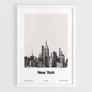 New York Manhattan Skyline Poster, New York City Print, Manhattan Skyline NYC Cityskape Wall Art Minimalist Custom City Print