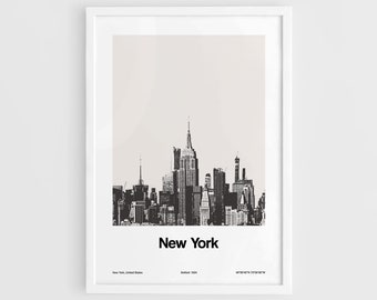 New York Manhattan Skyline Poster, New York City Print, Manhattan Skyline NYC Cityskape Wall Art Minimalist Custom City Print