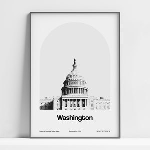 United States Capitol Print, Washington DC Capitol Poster, Capitol Building District of Columbia Wall Art Minimalist Custom City Arch Print