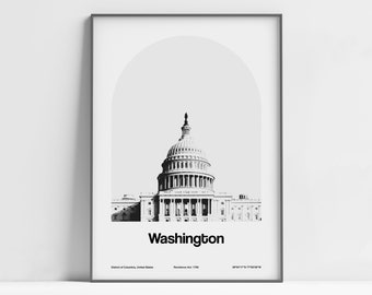 Impresión del Capitolio de los Estados Unidos, Póster del Capitolio de Washington DC, Edificio del Capitolio Distrito de Columbia Arte mural Minimalista Custom City Arch Print