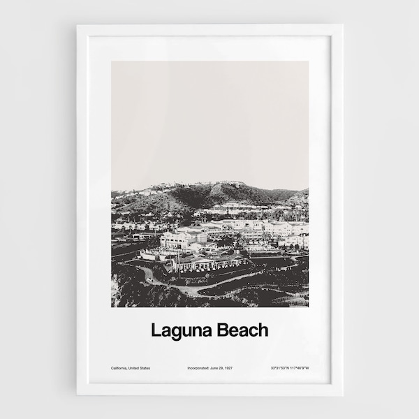 Laguna Beach California Poster, Laguna Beach CA Print, Laguna Beach seaside Photo Black White Wall Art Minimalist Custom City Print