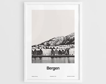 Bergen Print, Bergen Norway Poster, Bjørgvin Nordic, Bergen scandibavian Wall Art, Bergen Nordic Decor Wall Art Minimalist Custom City Print