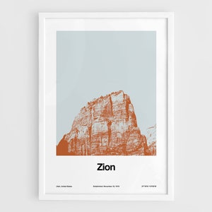 Zion National Park Poster, Angels Landing Zion Canyon National Park Print, Visit Zion Utah Wall Art Minimalist Custom Park Print by Artica