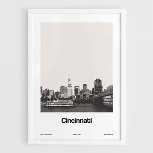 Cincinnati Ohio Print, Cincinnati OH Poster, Downtown Cincinnati city Skyline, Cincy Photo Wall Art Minimalist Custom City Print by Artica