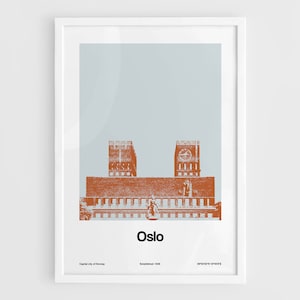 Oslo Rathaus Skyline Norwegen Druck Poster von Artica