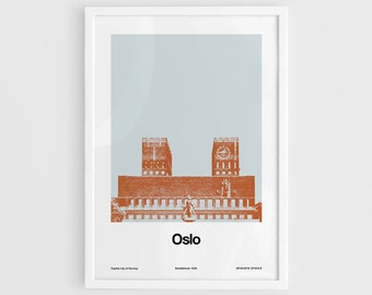 Oslo Rathaus Skyline Norwegen Druck Poster von Artica