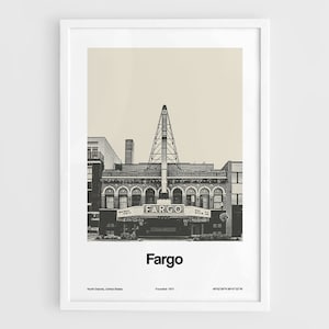 Fargo North Dakota Print, Fargo ND Poster, Downtown Fargo Theatre, Fargo Film Festival Black White Wall Art Minimalist Custom City Print
