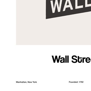 Cartel de Wall Street, Wall Street Sign Manhattan New York Print, Wall Street Lower Manhattan NYC Photo Wall Art Minimalist Custom City Print imagen 3