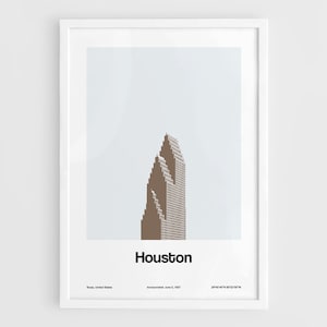 Houston TX Print, Houston skyscrapers postmodern architecture, Houston Texas skyline, Houston Poster Minimalist Custom City Print by Artica