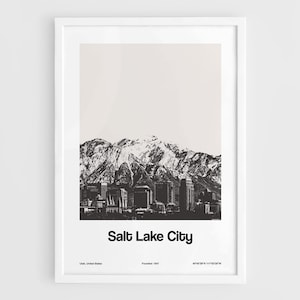 Salt Lake City Print, Salt Lake City Skyline Utah Poster, Salt Lake City Oquirrh Mountains Wall Art Minimalist Custom City Print by Artica