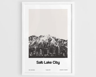 Salt Lake City Print, Salt Lake City Skyline Utah Poster, Salt Lake City Oquirrh Mountains Wall Art Minimalist Custom City Print by Artica