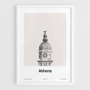 Athen GA Poster, Athen Georgien Druck, Rathaus von Athen, Athen GA Schwarz Weiß, Athen Foto Wandkunst Minimalistischer Custom Town Druck