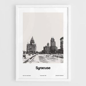 Syracuse NY Poster, Syracuse New York Print, Syracuse Clinton Square Black White, Syracuse Wall Art Minimalist Custom College City Print