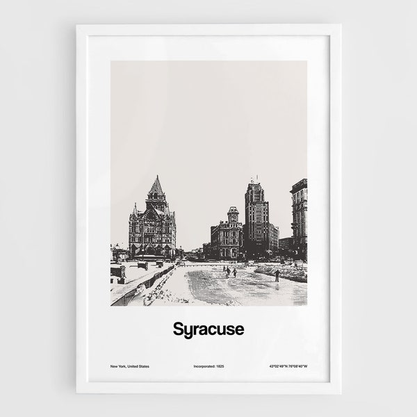 Syracuse NY Poster, Syracuse New York Print, Syracuse Clinton Square Black White, Syracuse Wall Art Minimalist Custom College City Print