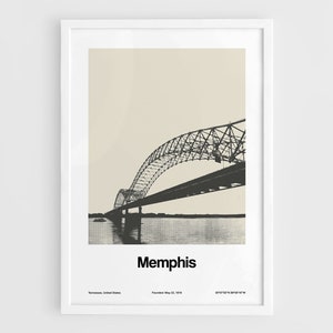Memphis Hernando de Soto Bridge Poster, Memphis Tennessee Art Print, Mississippi River Wall Art Minimalist Custom City Print by Artica