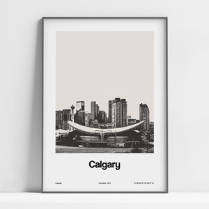 Calgary Print, Downtown Calgary Skyline Canada Poster, Calgary Alberta Black White Photo, Calgary AB Wall Art Minimalist Custom City Print