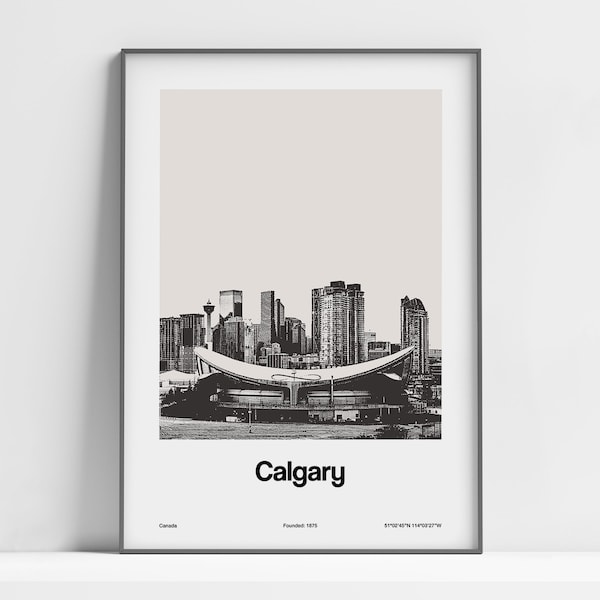 Calgary Print, Downtown Calgary Skyline Canada Poster, Calgary Alberta Black White Photo, Calgary AB Wall Art Minimalist Custom City Print