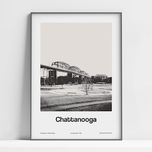 Chattanooga TN Print, Chattanooga Tennessee Poster, Downtown Chattanooga Walnut Street Bridge Wall Art Minimalist Custom City Print