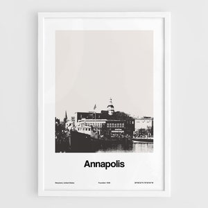 Annapolis Maryland Print, Annapolis City Dock Poster, Downtown Annapolis Harbor MD Skyline Wall Art Minimalist Custom City Print by Artica