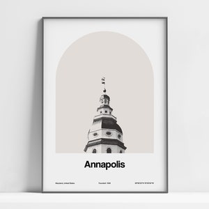 Annapolis MD Poster, Annapolis Maryland Druck, Annapolis Maryland State House, Annapolis Wandkunst Minimalistischer benutzerdefinierter Stadtbogendruck