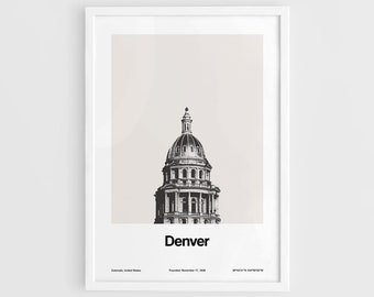 Impresión de Denver, Capitolio del Estado de Colorado, Denver, CO, Póster de Denver, Monumento Histórico de Colorado, Arte mural minimalista de Denver, Impresión personalizada de la ciudad de Artica