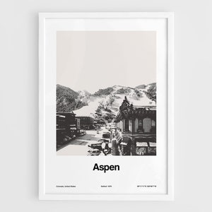 Aspen Colorado Print, Aspen Poster, Aspen Black White, Aspen Mountains Poster, Aspen Photo Wall Art Minimalist Custom City Print by Artica