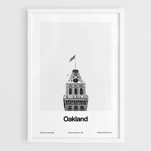 Oakland CA Poster, Tribune Tower Oakland California Print, Downtown Oakland Landmarks Wall Art Minimalist Custom City Print by Artica