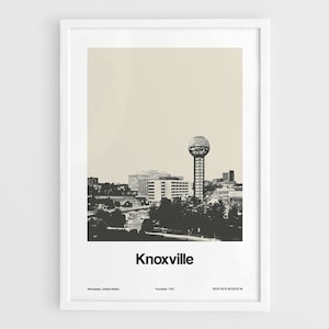 Knoxville Skyline Print, Knoxville TN Poster, Knoxville Tennessee Sunsphere Black White Wall Art Minimalist Custom City Print by Artica