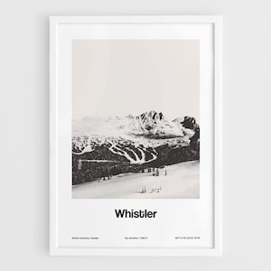 Whistler Blackcomb Peak Print, Whistler Poster, Whistler British Columbia Canada Mountain Wall Art Minimalist Custom City Print