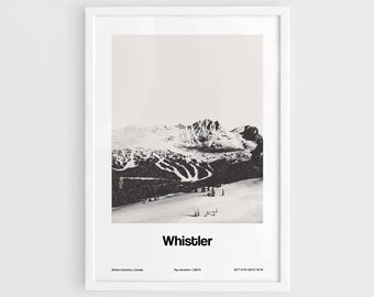 Whistler Blackcomb Peak Print, Whistler Poster, Whistler British Columbia Canada Mountain Wall Art Minimalist Custom City Print