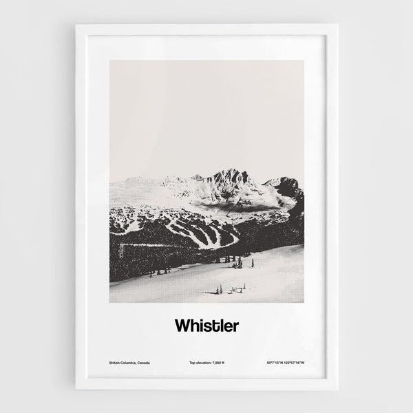 Whistler Blackcomb Peak Print, Whistler Poster, Whistler British Columbia Canada Mountain Wall Art Minimalist Custom City Print