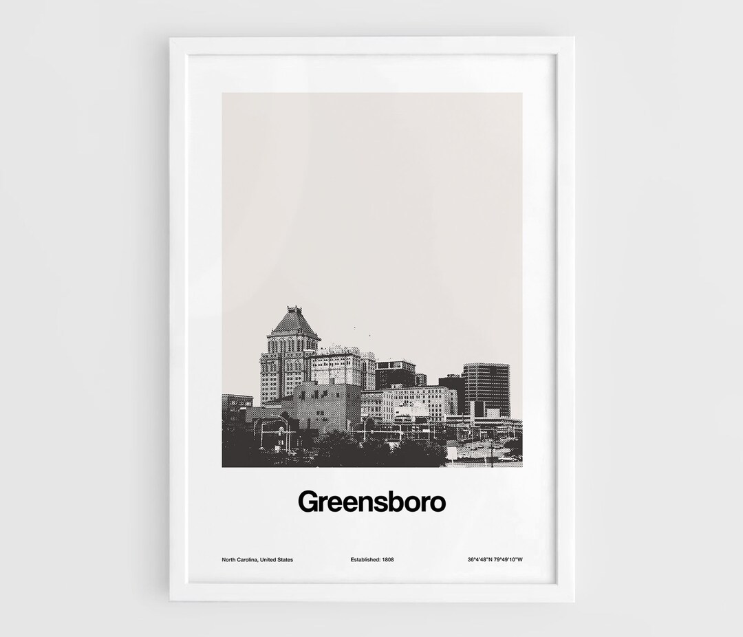 Greensboro NC Print, Greensboro Skyline Poster North Carolina